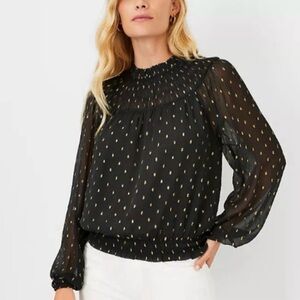 Ann Taylor Black Blouse with Gold Accents